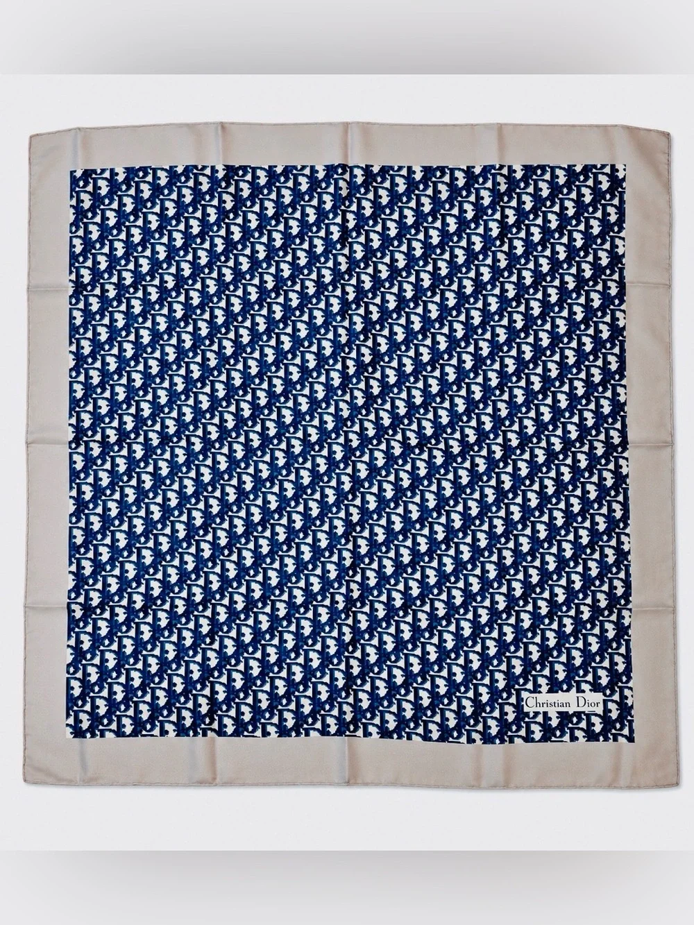 Christian Dior Vintage Silk Blue Oblique Monogram Scarf w/ box